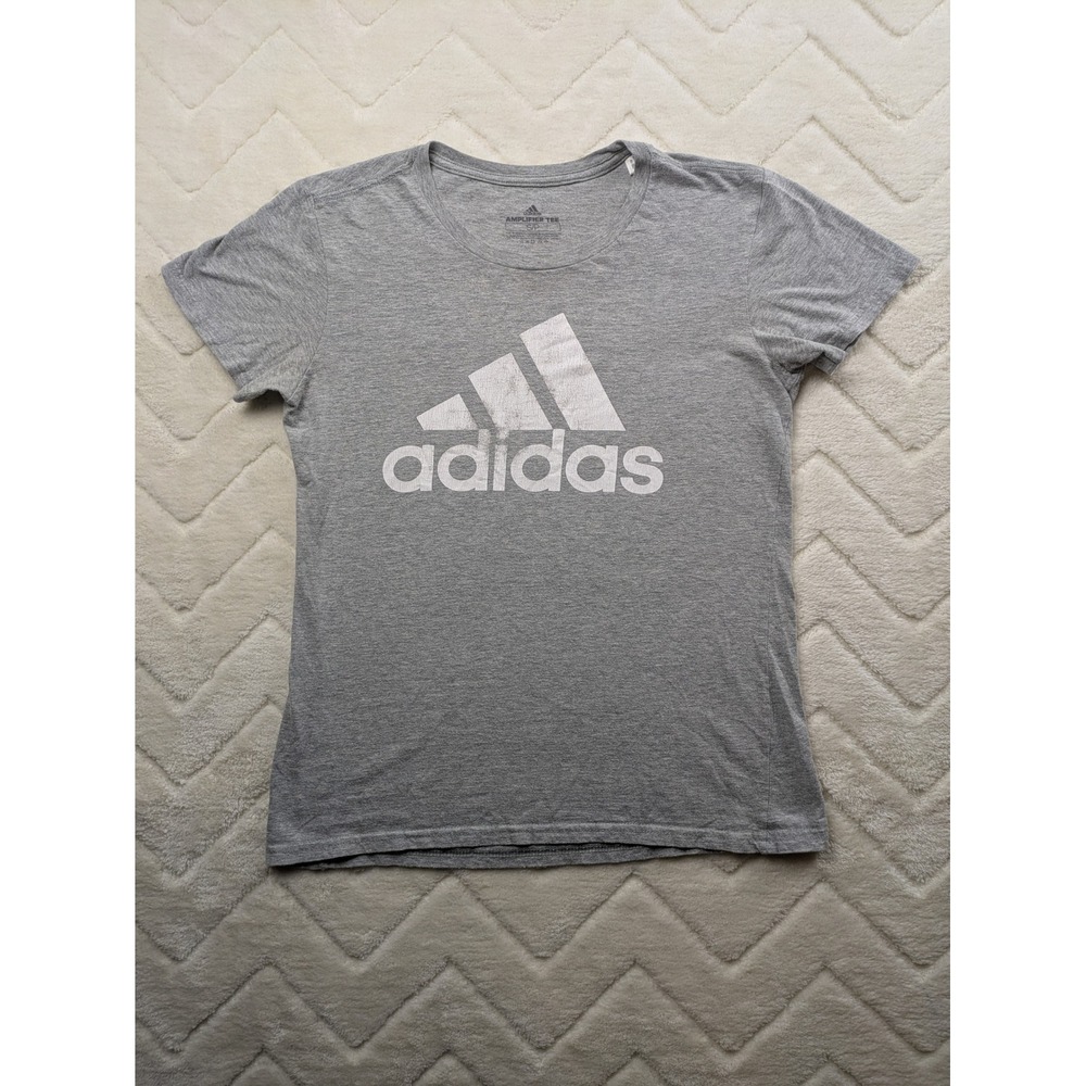 Adidas Amplifier Tee Heather Grey Short Sleeve Graphic Logo T-Shirt Small